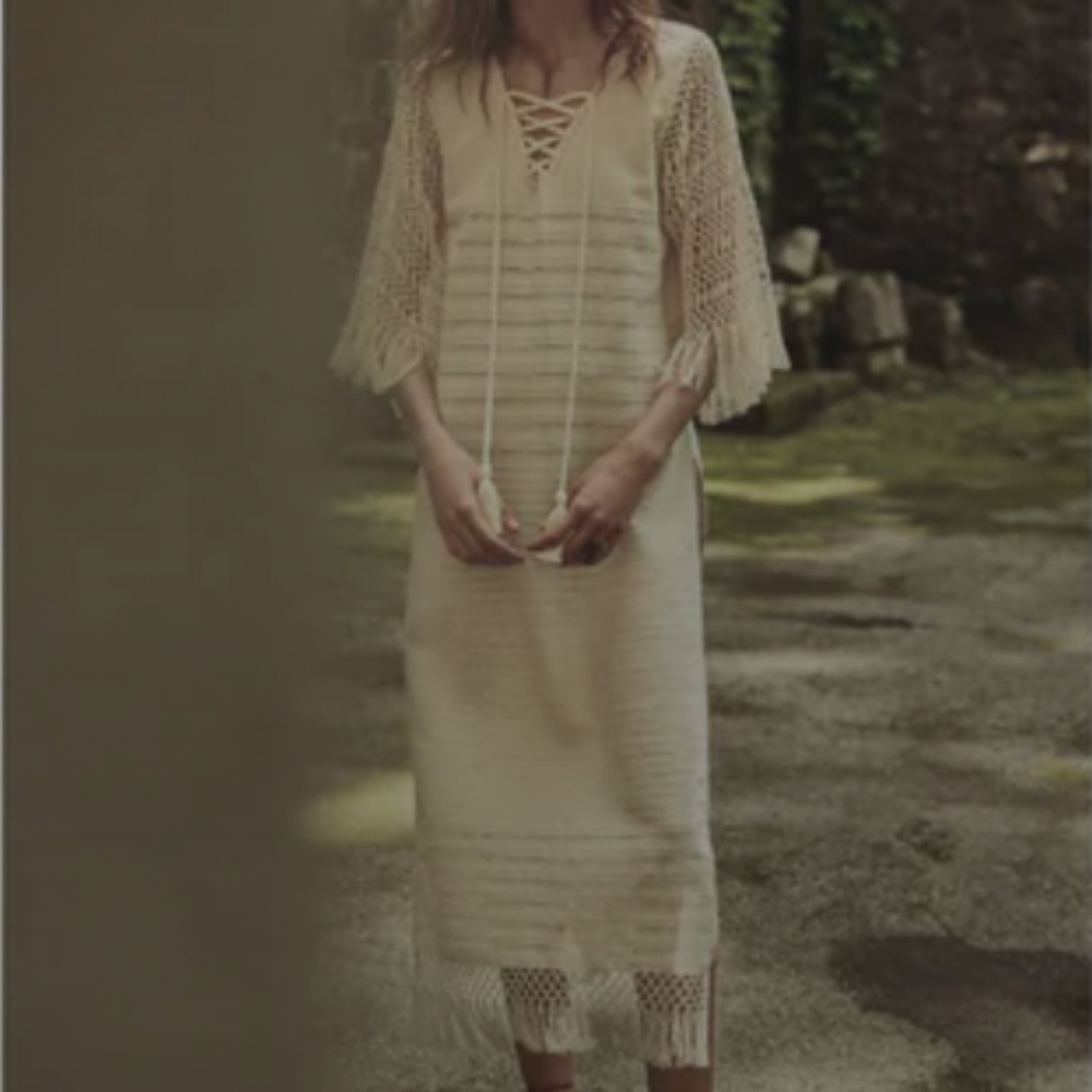 Jaline 100% Cotton Artisan Summer Boho Makrame Handwoven Beachwear Dress Size S